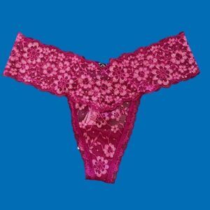 Victorias Secret Metallic floral Lace thong panty Magenta Xsmall